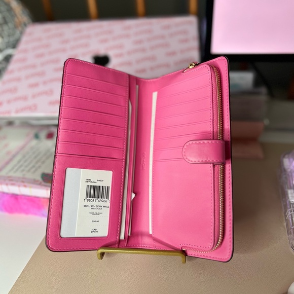 RARE COACH Smooth Leather Skinny Slim Continental Bi-fold Wallet in Petunia 🌸😍 - Picture 8 of 11